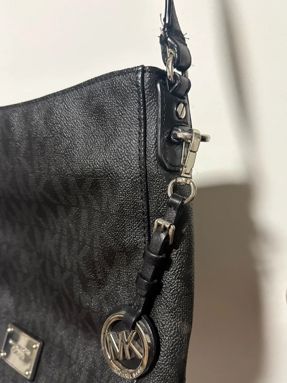 Michael Kors Black Signature Shoulder Bag with Logo Plate